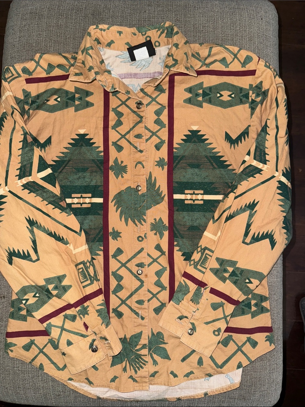 Vintage Circle T Patterned Button-Up Shirt in Mustard, Teal & Cream